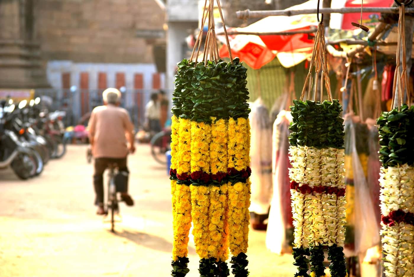 Flower garlands at the market